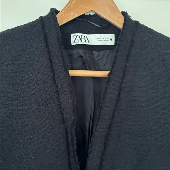 Zara black tweed like jacket with crystal like buttons. Has shoulder pads. - Picture 6 of 8